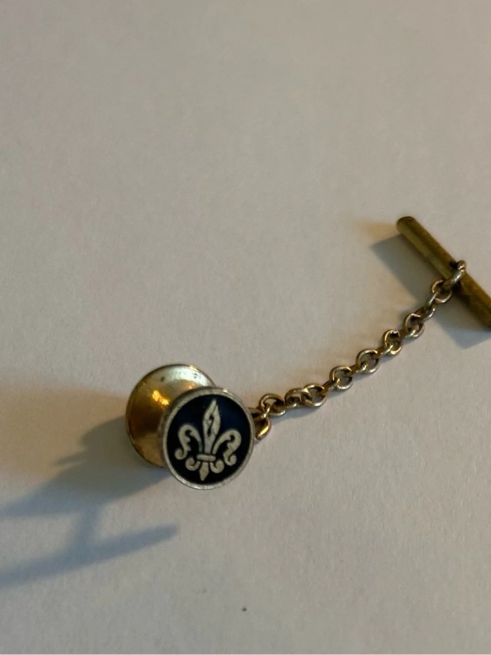 Gold tone Vintage Fleur-de-Lis Tie-tack with Black Enamel Accent